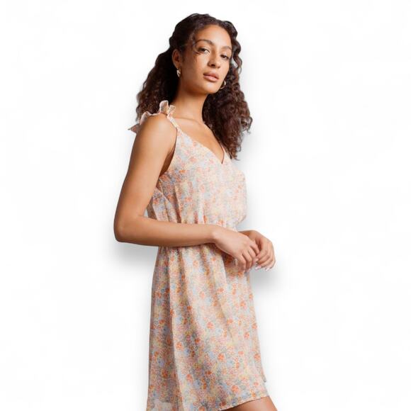 Promesa Dresses & Skirts - Promesa Women's Floral Surplice Mini Dress Size L Peach Floral Chiffon Sundress